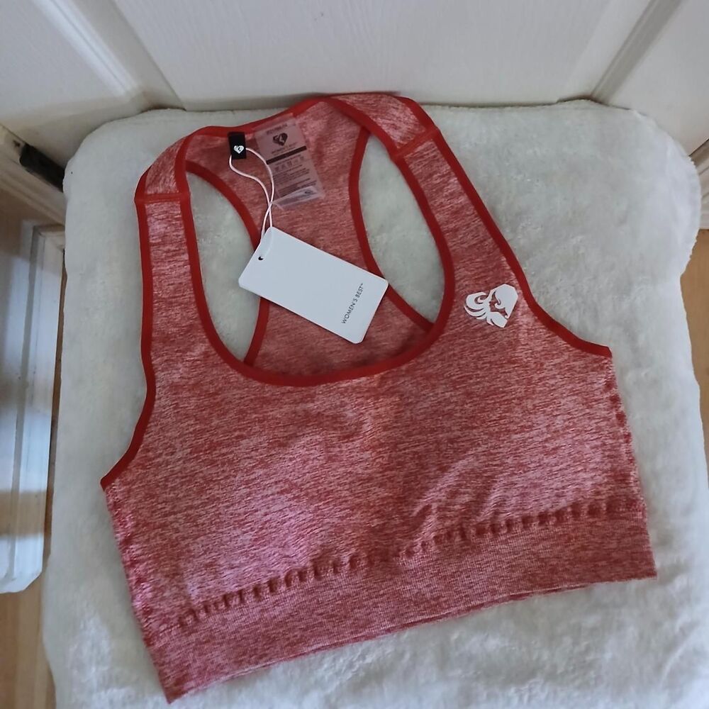 NWT Women's Best Move Seamless Sports Bra Removable Padding Red/White Heather L